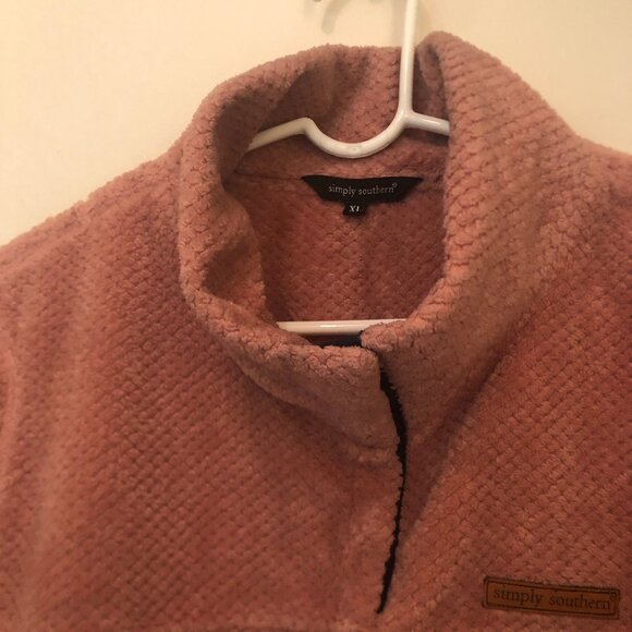 Simply Southern salmon-pink fleece jacket w/ navy accents sz XL - Picture 7 of 11